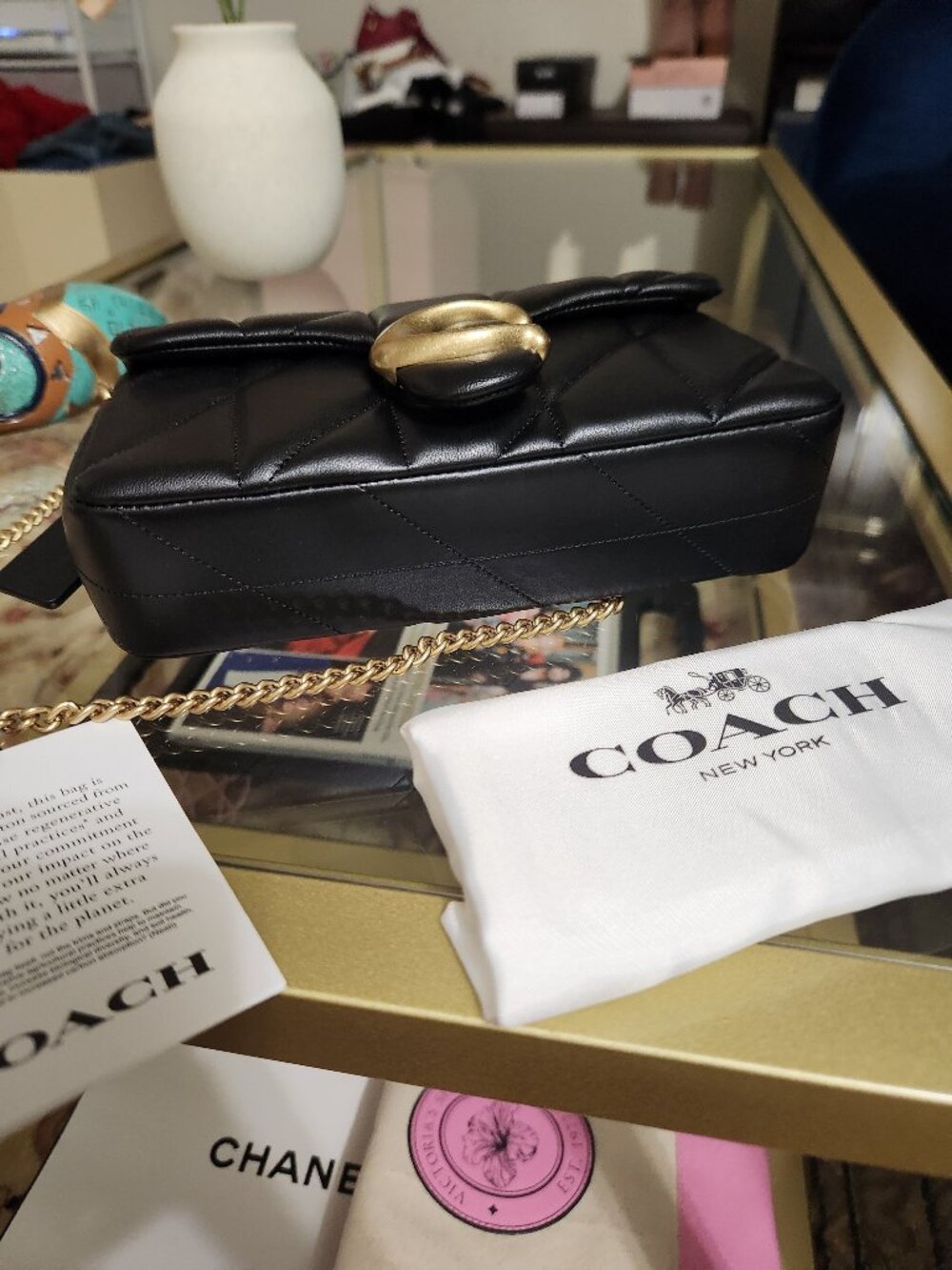 Coach Tabby Chain Crossbody 19- Quilted Black Leather/Brass/Gold Hardware - Picture 13 of 14